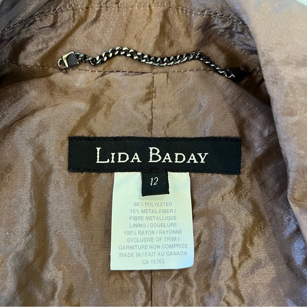 Lida Baday Ruched Metallic Crinkled Puckered Fitted Evening Blazer Jacket SZ 12 - Picture 2 of 16